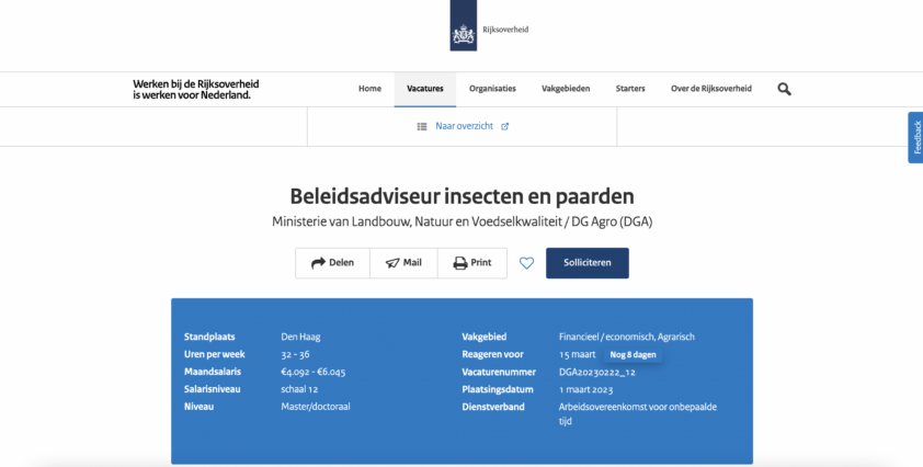 Ministerie LNV zoekt nieuwe ‘beleidsadviseur insecten en paarden’ featured image
